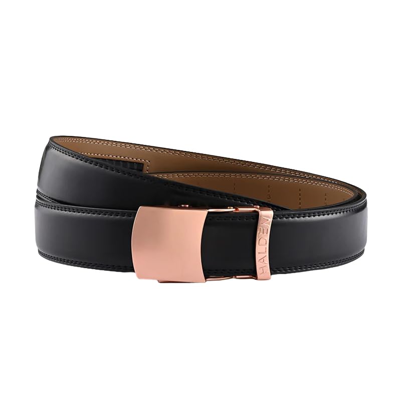 Image of HALDEN BURLEY Belts For Men Leather Original (Free Size Fits Up to 44 Inch Waist) Ratchet Straps, Unique Magnetic Auto-lock Buckle Belt For Man