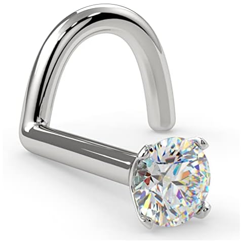 FreshTrends 2mm (.030 Ct. Tw) Diamond 14KT White Gold Nose Rings Twist Screw Cover
