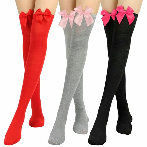 3 pairs - bow over the knee high tube ladies dating party stockings4