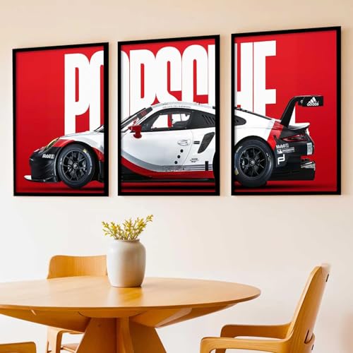 Image of HOMESY Sports Car Framed Posters Gift Items for Boys Room | Wall Decoration for Bedroom Living Room Office Gaming Room Decor | Sports Car Poster with Frame for Wall Decor Set Of 3 Size (10x13 inch, BLACK)