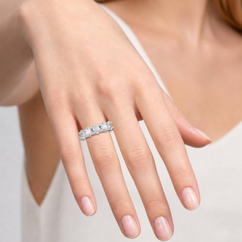 Houston Diamond District 1 to 6 Carat Oval Cut 5 Five Stone LAB GROWN Diamond Wedding Anniversary Stackable Ring Wedding Band (E/F Color, VS Quality) 14K White Gold 3.5 Carat Size-6.5 — view 6