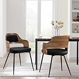 BFZ Mid-Century Modern Dining Chairs Set of 2, Upholstered PU Leather with Walnut Bentwood Back and Metal Legs for Kitchen Dining Room