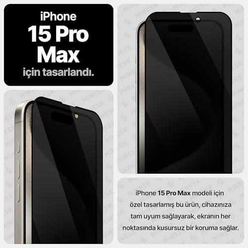 Minesk iphone 15 PRO MAX için Privacy Hayalet Gizlilik filtreli Kolay Kurulum Ekran Koruyucu Toz Bırakmayan ve Kendiliğinden Yapışan Hizalama Kitli Temperli Cam (15 Pro Max) - Görsel 2