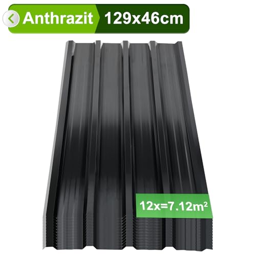 Miniatura 9 de Peviasot Chapa Perfilada Para Tejado, 12 Unidades, 129 X 46 Cm, Chapa Trapezoidal, Color Antracita, Acero Galvanizado, 0,25 Mm, Para Cobertizos De Jardín, Cobertizos, Incluye Guantes De Protección