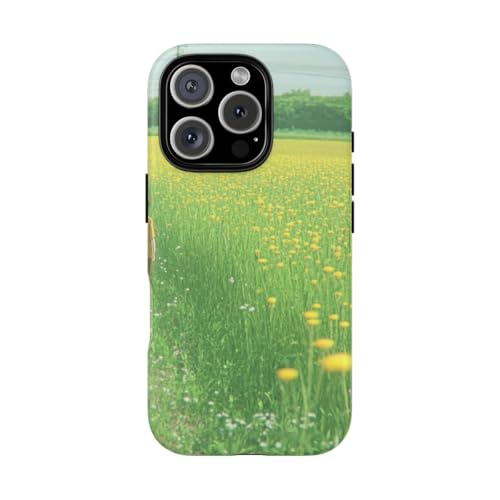 Coque iPhone 16 Pro Boy Walking Through Yellow Flower Field mate pour vos sorties nature