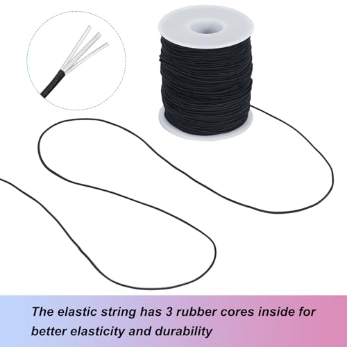 Tenn Well 2 Roll Elastic String Total 656 Feet, 1mm Beading Cord Stretchy String for Bracelets, Necklaces, Jewelry Making, Beading and Crafts (Black, White)
