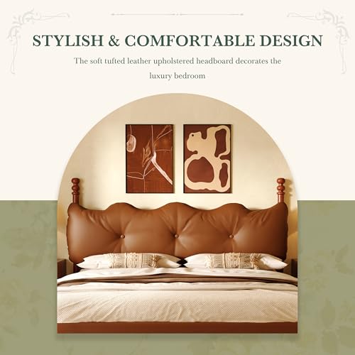 Christopher Knight Home 48" High Headboard Bed, Queen Size Platform Bed, Upholstered Bed Frame with PU Leather, Wood Bedposts, Wooden Slats Support No Box Spring Needed Easy Assembly, Coffee by Christopher Knight Home - Image 5