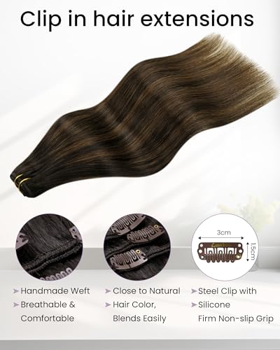 Image of LaaVoo Real Hair Clip ins Extensions 16in Double Weft Natural | Full-bodied volume for collarbone hair, machine weft offers reliable hold for active daily schedules