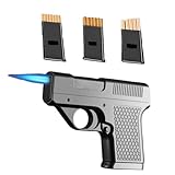 ライター付きシガレットケース、ピストル型防風トーチライター、10個入り、詰め替え可能、男性へのギフト