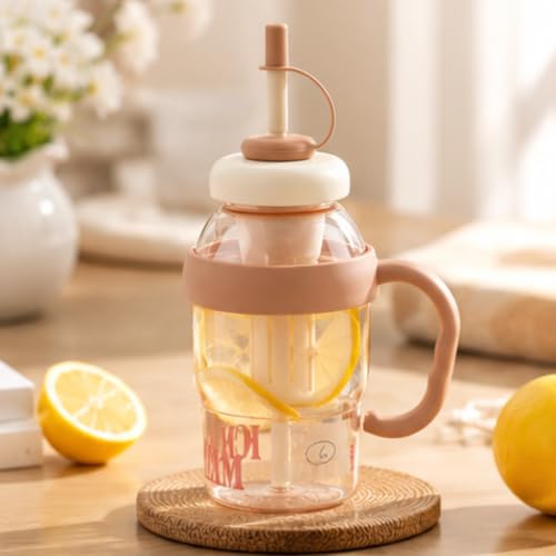Image of 750ml Fruit Infuser Detox Water Bottle Large Capacity Leakproof BPA Free Plastic Water Bottle with Fruit Infuser Basket Flip Top Lid Carry Strap for Gym Office School Travel Outdoor Sports (Cream)