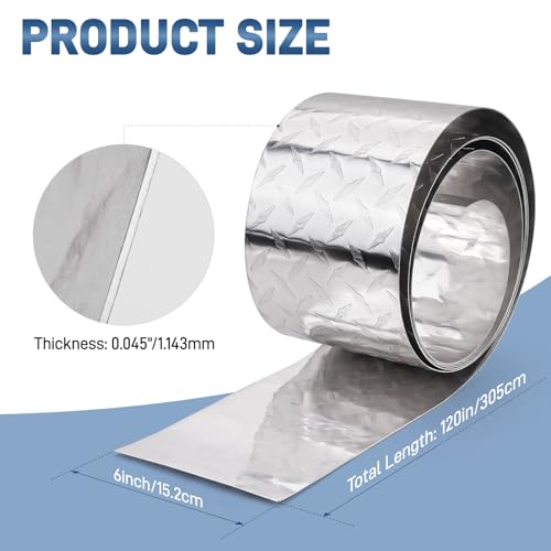 ELECTRAPICK Aluminum Diamond Plate,17 GA 0.045”Thick Diamond Plate Sheet Metal, Embossed Aluminum Sheets for Cargo Trailer, RV, Cargo, Camper–6 in x 120 in