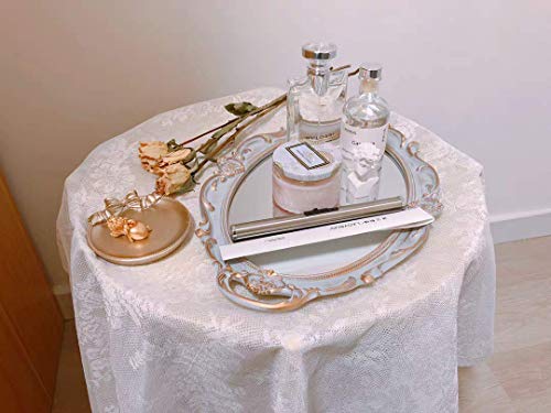 Schonee Oval Vintage Decorative Mirror Tray, Jewelry Dresser Organizer Tray, Cosmetics Makeup Storage Organizer, Serving Tray (9.8”X 14.6”) Gray #TOP3