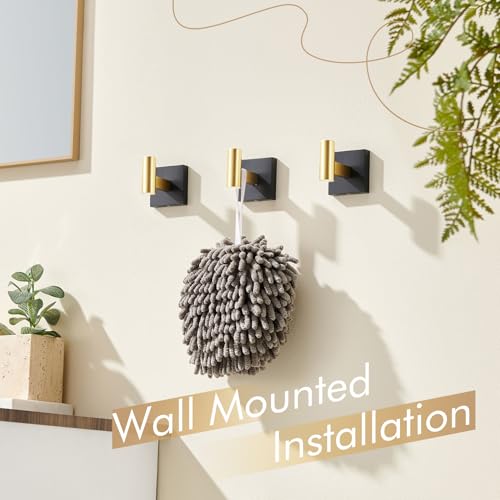 Image of KOKOSIRI Robe Hooks for Wall Mount Bathroom Towel Hook, Coat Hooks Bath Storage Hardware 3 Pack Black with Gold Stainless Steel B1013GDK-P3