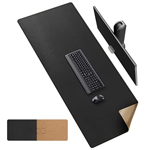 MAIDERN Cork & Leather Desk Mat, 63' x 23.6' Large XXL, Full Size Reversible Desk Pad Protector for Gaming & Home Office (Black)