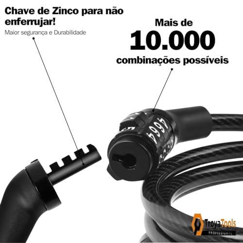 Cadeado Para Bicicleta com Senha Segredo Cabo de Aço Reforçado Especial 8mm Ultra Galvanizado a Fogo