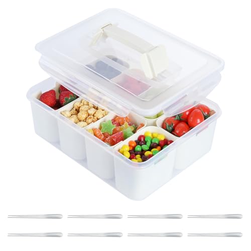 OTraki Snackle Box Container, Divided Snack Serving Tray with 8 C...