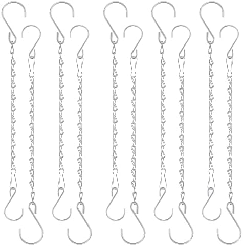 Fetanten Plant Hanging Chains, 10 Inch Metal Hanging Basket Chain with S Hook for Bird Feeders Lanterns Wind Chimes Billboards Photo and Indoor Outdoor Decorative (Silver, 10 PCS)