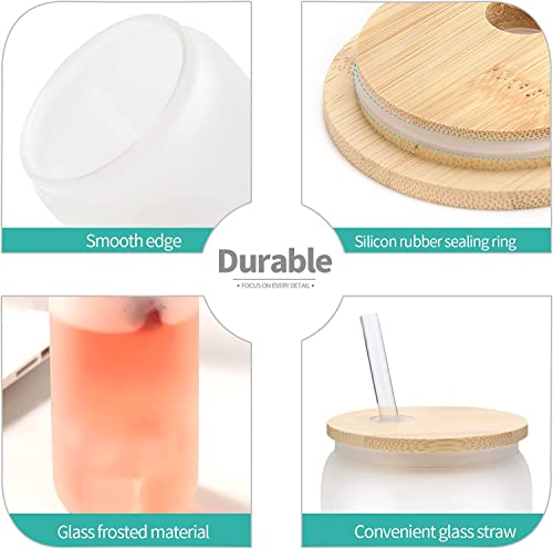 Miniatura 2 de Latern 8 Piezas Latas De Vidrio Para Sublimación, 520ml Lata De Cerveza De Sublimación Esmerilada Vasos De Borosilicato Tarro De Albañil Tazas De Taza Con Tapas De Bambú Y Pajilla Reutilizable