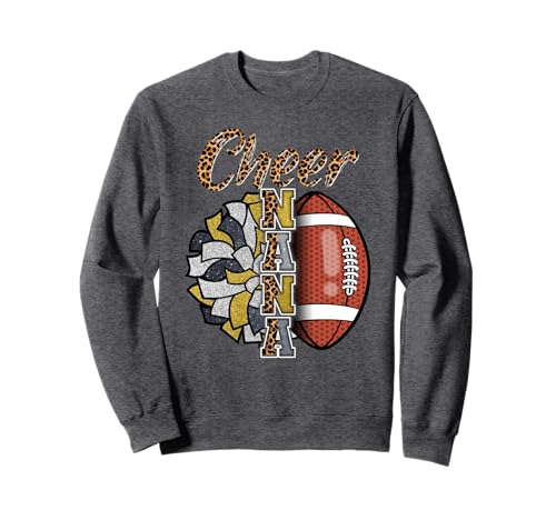 Football Cheer Nana Grandma Gold Black Pom Pom Leopard Sweatshirt