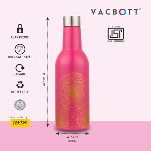 Image of Clay Craft Vacbott IVY Wine Gold Double Walled|18 Hours Hot and 24 Hours Cold Water Vacuum Insulated Flask Bottle|1 Pcs|1000 ml Water Bottles|Travelling|BPA-Free|BIS Certified|1Year Limited Warranty