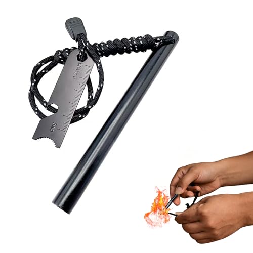 CUEMOON Feuerstahl XXL, Feuerstahl Survival Outdoor, Magnesium Feuerstein Ausrüstung, Magnesium feuerststarter mit Paracord, Stahlschabelmit Skalamit Flaschenöffner
