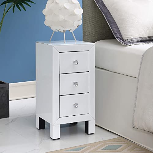 Momojann Glass Nightstand, Crystal End Table With 3-Drawers, Accent White End Table, Bedroom Mini Cabinet #TOP3