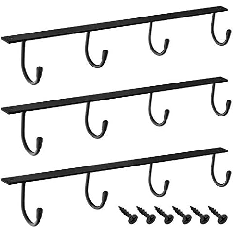 MOCOUM Under Cabinet Coffee Mug Holder, Metal Mug Cup Hook Iron Hanging Mug Rack Under Shelf Coffee Cup Holders Mug Organizer Rack for Mugs, Coffee Cups and Kitchen Utensils Display (Black, 3) Cover