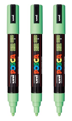 Image of posca PC-5M Water-Based Paint Markers, Reversible Medium Tip (1.8-2.5mm), Light Green, 3 Count