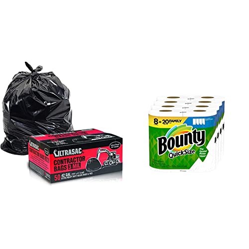 Ultrasac - Ru Contractor 50 Heavy Duty Contractor Bags, 42 Gallon, 2'9" X 4' & Bounty Quick-Size Paper Towels, White, 8 Count (Pack Of 1) #TOP20