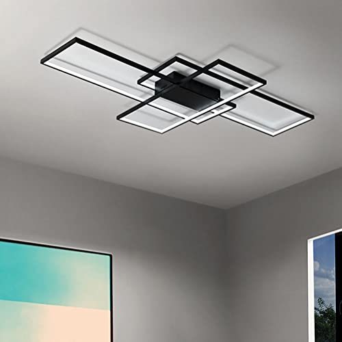 Led Living Room Dining Room Flush Mount Ceiling Light Fixtures Ceiling Hanging Lighting Dimmable Remote Acrylic Chandeliers Modern Designer 3 Rectangle Hotel Lobby Kitchen Bedroom (Black, L43.3 In) #TOP4