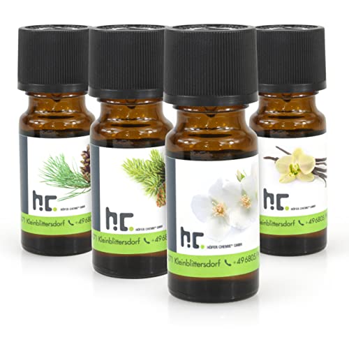 Duftöl Set mit 4 Düften - Kiefer, Konifere, Jasmin, Vanille für Duftlampen Diffuser Potpourris Aromatherapie - Duft Ätherisches Öl
