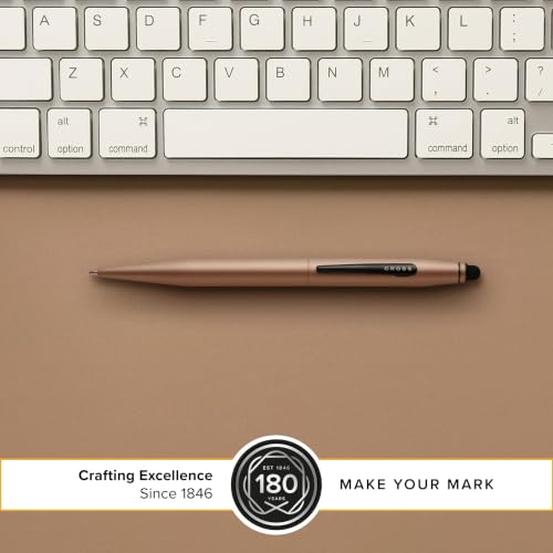Image of Cross Tech 2 Satin Metallic Macchiato Ballpoint Pen with Black PVD Trim and Stylus - Refillable, Medium Point, Black Ink, Luxury Gift Box
