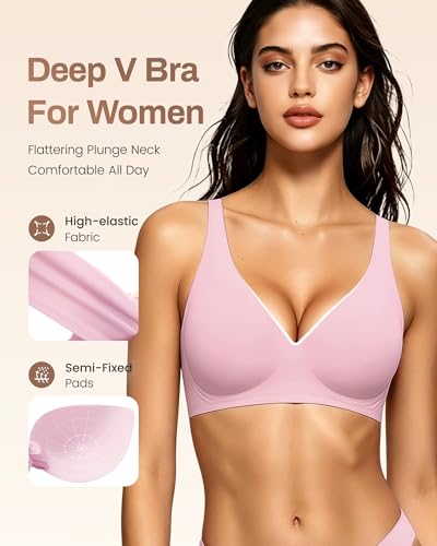 Image of Gailife Deep V Jelly Bras for Women No Underwire Wireless Seamless Push Up Bra Comfort Support Plunge Bralette Full Coverage