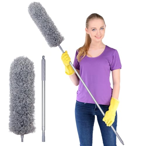Plumero Atrapapolvo, Plumero Telescópico Extensible de 76cm-254cm, Fabricado con Microfibra, Captura y Bloquea Eficazmente el Polvo, para Limpiar Techos, Ventiladores, Ventanas y Superficies Elevadas