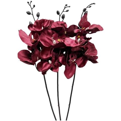 Corkwaw 3Pcs Artificial Fake Flowers Butterfly Orchid, Silk Plant Real Touch phalaenopsis is Used in Offices, Dining Table Centers, Weddings, Home Decoration(Red) Cover