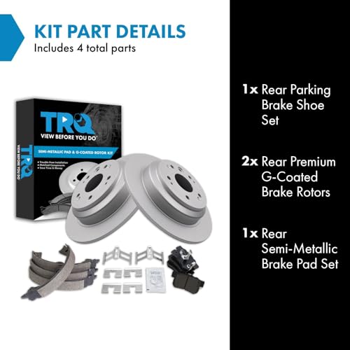 Image of TRQ Rear Brake Pad and Rotor Set Semi Metallic G Coated Rotors Parking Shoe Compatible with 2010-2011 Honda Accord Crosstour 2012-2015 Crosstour
