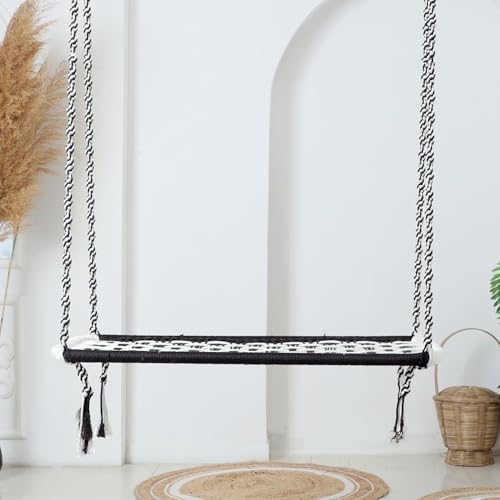 Image of JULJULIA Cotton 3 Seater Swing for Adults, Balcony Hanging Jhula for Home, Indoor Outdoor Relaxing Swing Chair, Heavy Duty 200 kg Capacity, Patio, Terrace, Garden