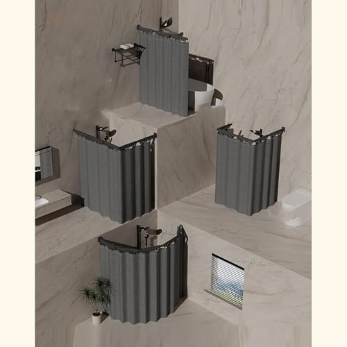 SONGMIKY 5-fold Faltbare Duschvorhangstange, Verformbar ohne Bohrer, für Eckvorhänge, ideal für Badezimmer (140-180cm)