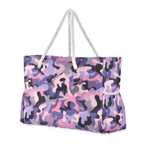 Camouflage Purple Peach Portable Bag For Women with side pocketes Bags For Traveling for Pool Gym Grocery Travel