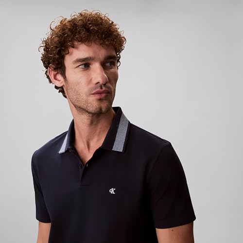 Calvin Klein Men's Jacquard Pointed Collar Polo Dark Sapphire by Calvin Klein - Used condition - Image 3