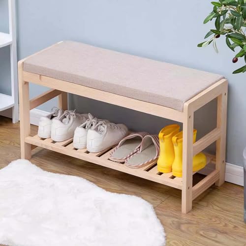Banc de rangement en bois massif de bambou et meuble étagère à chaussures d'entrée robuste