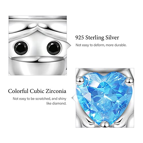 Image of GNOCE Embraces Heart Gemstone Bead Charms 925 Sterling Silver Wolf Fox Bear Husky Hedgehog Astronaut Chihuahua Dinosaur Rabbit Koala Axolotl Angel Tiger Dog Unicorn Cat Jewelry Gift for Women