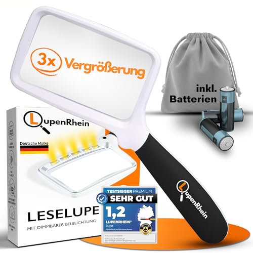 Lupenrhein® GroßE Lupe Mit Licht Inkl. Batterien - Klappbare Leselupe Mit Licht FüR Senioren Groß - 3X VergrößErungsglas - Handliche Leselupe FüR Senioren Groß Mit Dimmbaren Licht-image