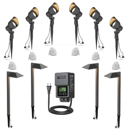 Venus Manufacturing Low Voltage Landscape Lights Kit Outdoor Pathway Lighting 12V Ac/Dc Spot Lights Aluminum Housing With 60W Low Voltage Transformer And Stake, Connector #TOP8