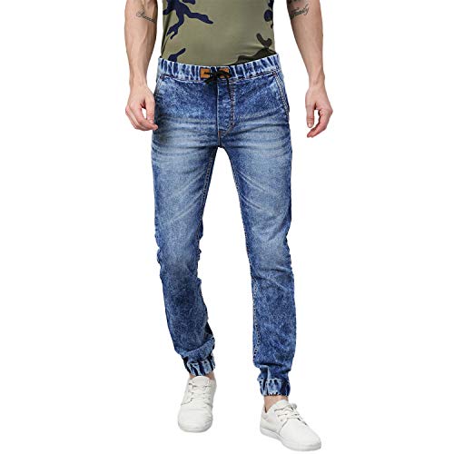 Urbano Fashion Men’s Slim Fit Washed Jogger Jeans Stretchable