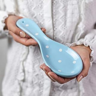 City to Cottage Jasnoniebieska i biała ręcznie malowana ceramiczna kuchenna podstawka pod łyżkę, Uchwyt na sztućce