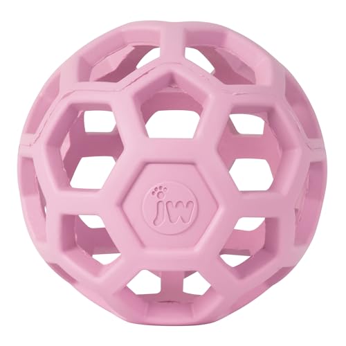 JW Pet HOL-ee Roller™, hondenspeelgoed, puzzelbal, natuurlijk rubber, klein (3 inch diameter), roze