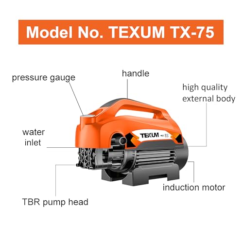 Image of TEXUM TX-75 Portable high Pressure Car Washer Machine for Washing car, Bike, Vehicles, 220 Bar Max Pressure and 2.5 KW Motor Power. (Updated Model)