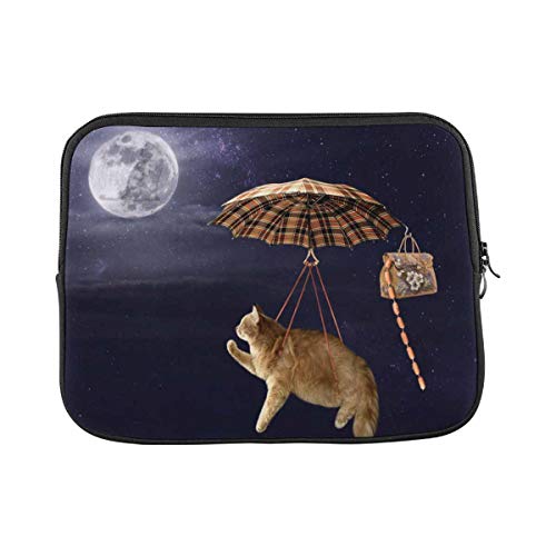 INTERESTPRINT 13 Inch 13.3 Inch Laptop Protective Carrying Bag Brave Cat Flying on Umbrella Notebook Sleeve Pouch Case Bag