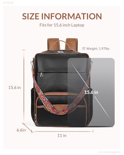 Mochila de cuero para laptop mujer 15.6 pulgadas marrón miniatura 6